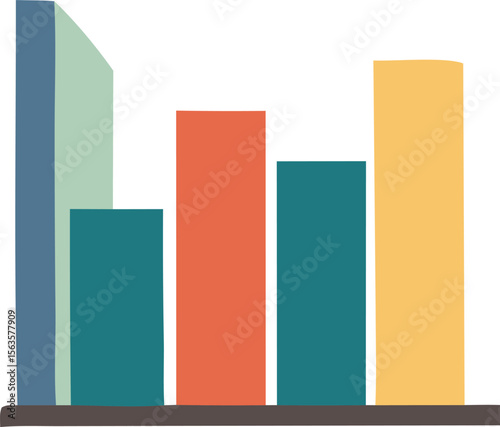 Colorful abstract bar chart with varying heights representing data growth and trends against a white background