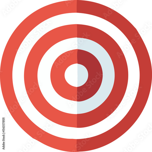 A stylized circular target with alternating red and white rings representing focus and precision