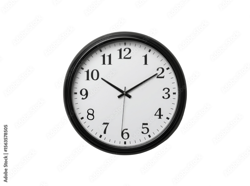 Simple black and white wall clock on black background time management concept, Isolated On Transparent Background, Png Cut Out Simple black and white wall clock on black background time management concept, Isolated On Transparent Background, Png Cut Out