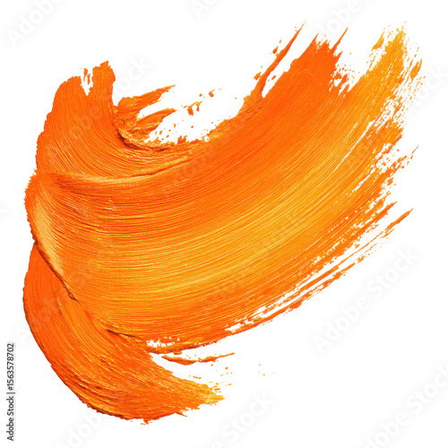 Vibrant orange paint brush stroke with textured detail isolated on transparent background