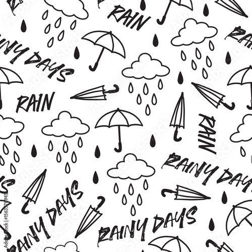 Stormy Serenade Doodles Umbrellas Amidst Droplets can be use for background and apparel design