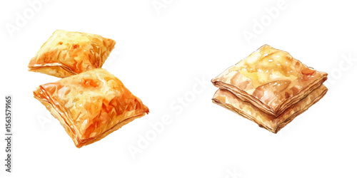 phyllo pastry watercolor vector illustration