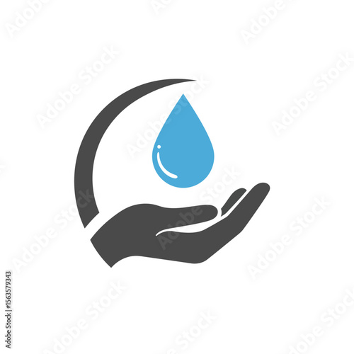 Caring Hands: A hand cradles a pristine water droplet, symbolizing environmental protection and water conservation in a clean, minimalist style