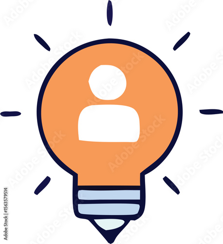 Stylized light bulb icon with a simple human silhouette inside representing an idea or innovation