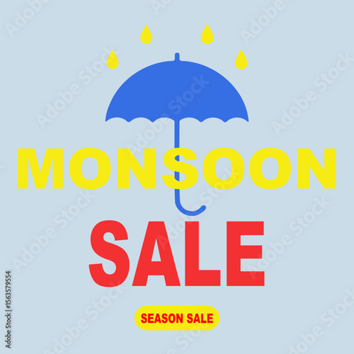 Lively monsoon offer banner with eye-catching raindrop graphics.