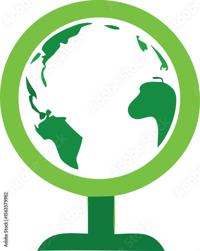 Stylized green globe icon on a stand representing environmental awareness and global sustainability initiatives for a healthier planet
