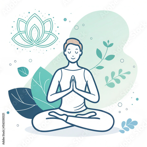 Man Meditating in Lotus Position with Lotus Flower