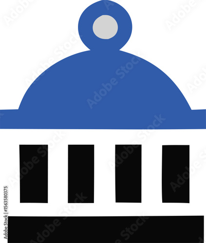 Stylized blue dome building with columns and base representing government or civic architecture