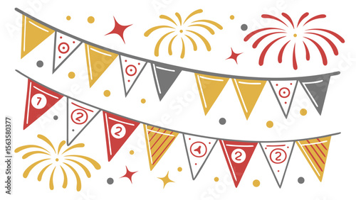  New Year Celebration Bunting Flags Vector Illustration