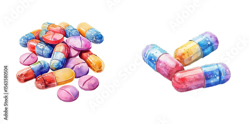 pills watercolor vector illustration