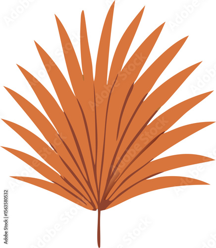 A single stylized palm frond in a warm burnt orange hue with subtle texture detail on a white background