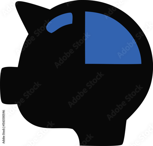 Stylized black piggy bank silhouette with a segmented blue section on its head