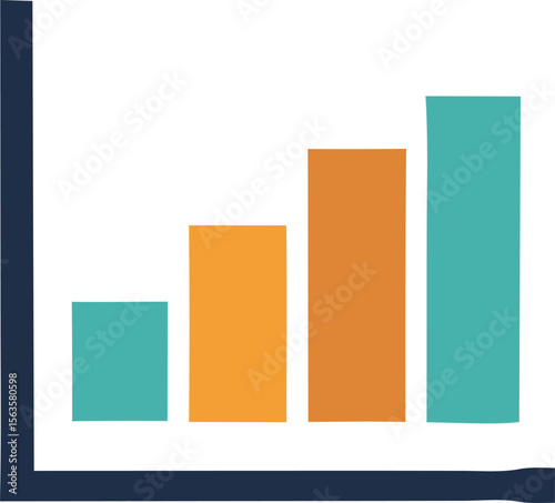 A simple bar chart graphic displays four vertical bars of increasing height in teal and orange colors against a white background