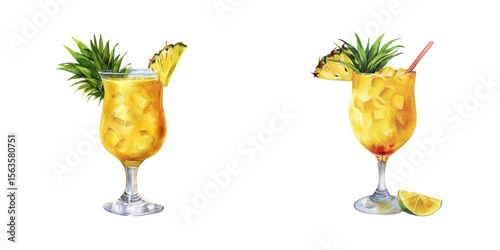 pina colada watercolor vector illustration