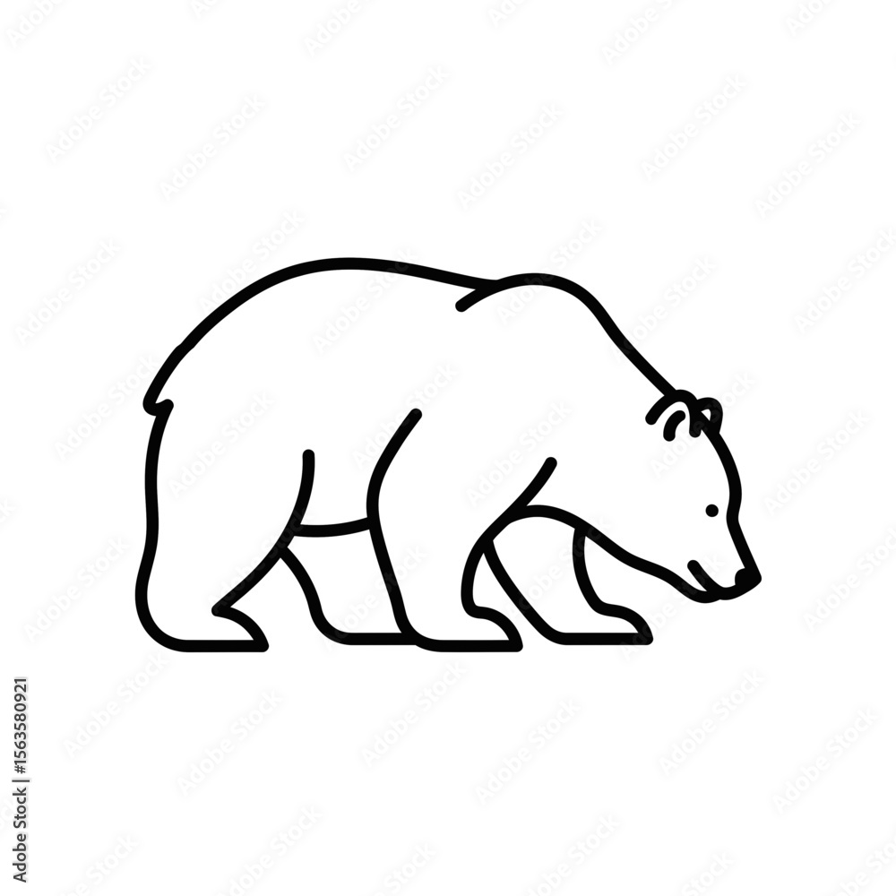 Obraz premium Bear walking on all fours in simple line art style 