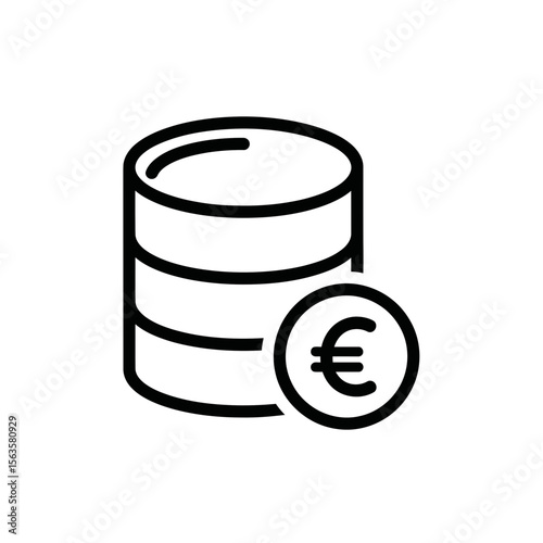 Coin and euro symbol next to stack of coins in simple design  