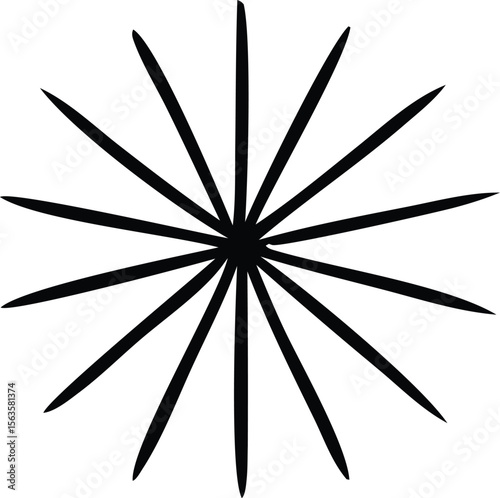 A stark black abstract starburst pattern with sharp pointed rays emanating from a central dark core against a white background