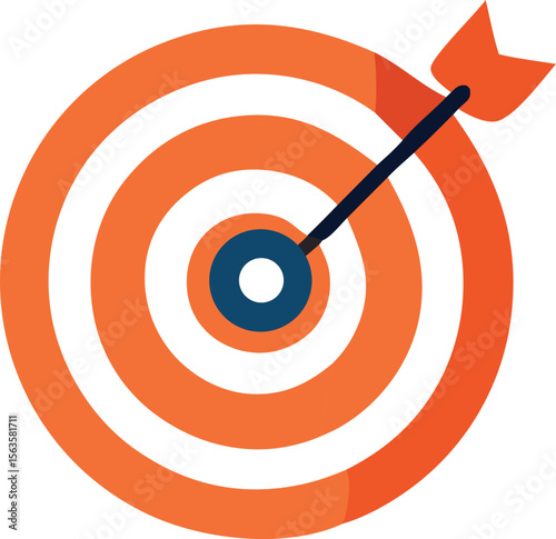 A perfectly aimed arrow strikes the bullseye of an orange and white target symbolizing success and precision