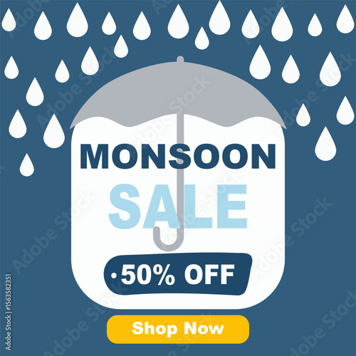 Rain-inspired sale banner showcasing vibrant monsoon elements.