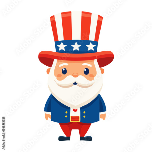 Cute Cartoon 4th of July Uncle Sam Icon Isolated on a transparent Background