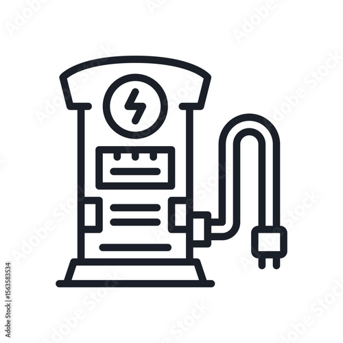 Illustration of electric vehicle charging station icon ev charger point for car battery charge line drawing style design vector