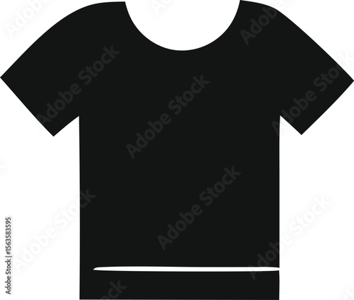 Simple black t shirt icon with a clean round neckline and short sleeves on a white background