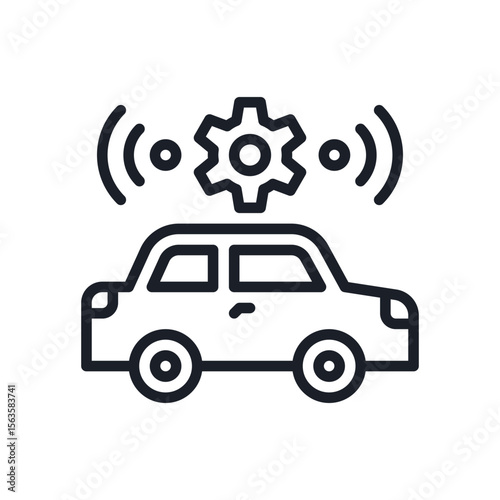 Illustration of car automation system icon for smart vehicle technology and autonomous driving with connected gear symbol vector