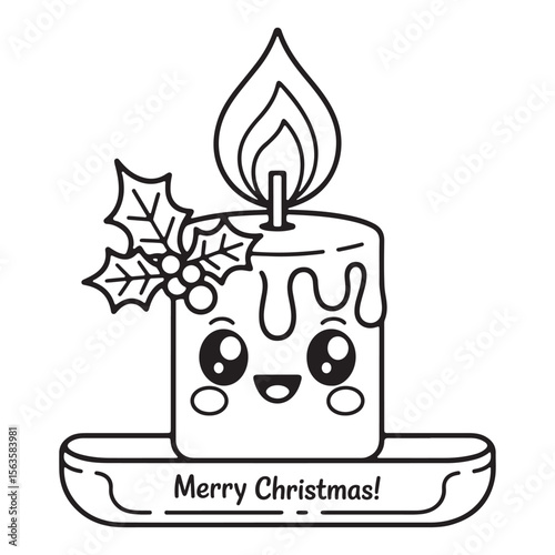 cute candle with holly bold & easy cute christmas coloring page,  Whimsical Gingerbread House Coloring Pages for Kids & Adults, Christmas Coloring Pages, bold & easy cozy winter coloring book pages, 