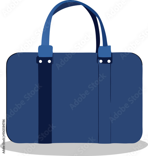 A simple stylized illustration of a classic navy blue duffel bag with contrasting blue handles and straps against a white background