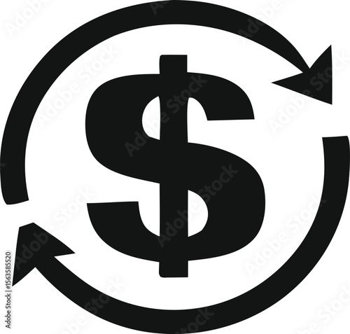 Circular arrow symbol with a dollar sign in the center representing financial exchange or currency circulation