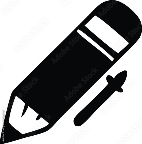 Stylized black pencil icon with eraser and sharpened tip for creative projects and writing
