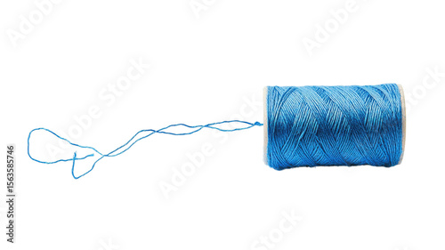 Vibrant blue thread unwinds gracefully against a clean backdrop, ready for crafting and creative projects at any time of day on transparent background