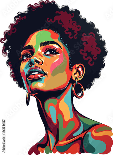 a woman ' s face with colorful paint splats on her skin