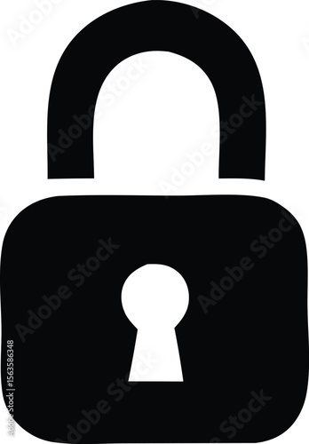 A simple black silhouette of a classic padlock with a keyhole representing security privacy and protection against unauthorized access