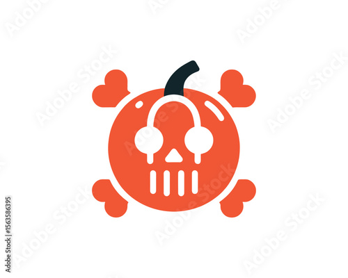 Pumpkin skull and crossbones halloween icon