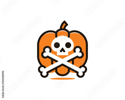 Scary halloween pumpkin with skull and crossbones icon