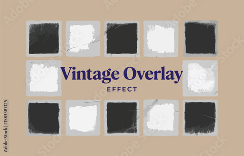 Twelve Vintage Photo Frames: Grunge Overlay Effect, Black and White