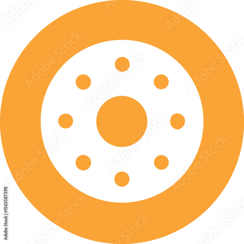 Stylized orange circular icon with inner dots representing technology or data transmission