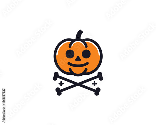 Happy halloween pumpkin icon with crossbones