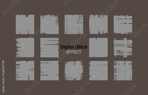 Abstract Gray Digital Glitch Effect: Twelve Square Texture Brushes