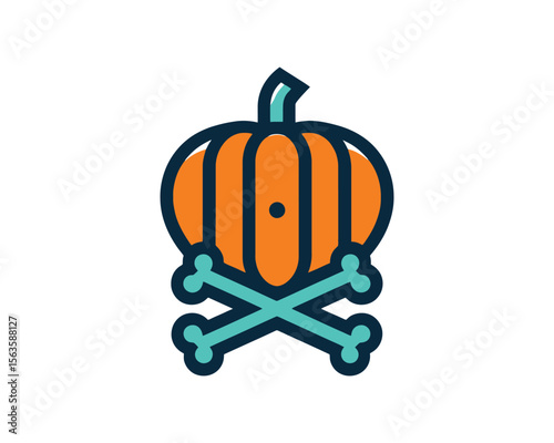 Stylized halloween pumpkin with crossbones icon