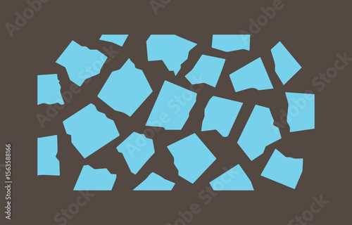 Abstract Shattered Ice Pattern: Cool Blue Fragments on Dark Brown Background
