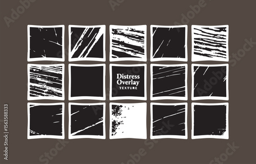 Twelve grunge distress overlay textures: black and white, high-resolution, vector.
