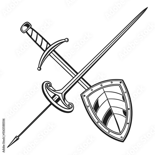 Crossed sword and shield emblem fencing rapier