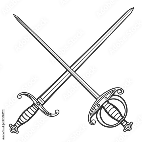 Crossed fencing swords ornate hilts sharp blades crossed swords dueling