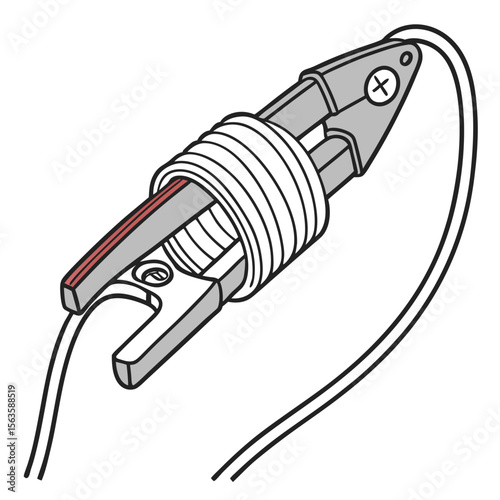 Electrical wire connection with silver clamp and red element vector