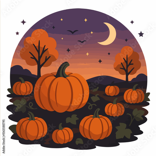 Autumn pumpkin patch night scene
