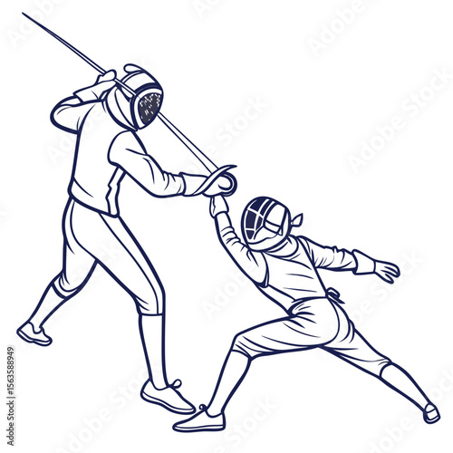 Fencers in action with swords fencing sport