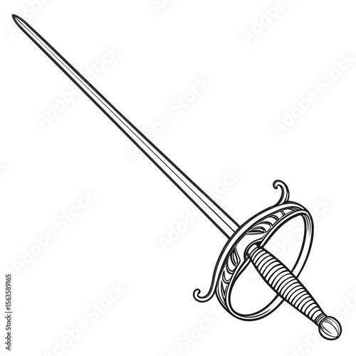 Rapier sword with ornate guard and wrapped handle fencing dueling