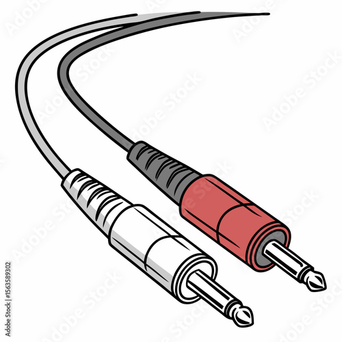 Audio cable connectors with red and white plugs jack